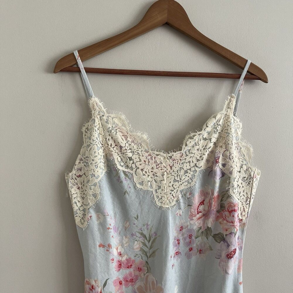 Caroline Constas Linen Blend Floral Maxi Slip Dress Size M Lace Trim Bias Resort - Picture 4 of 13